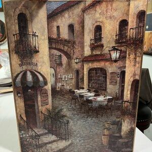 Old Time Pottery wall art showing an‎ Italian village scene with pizzeria